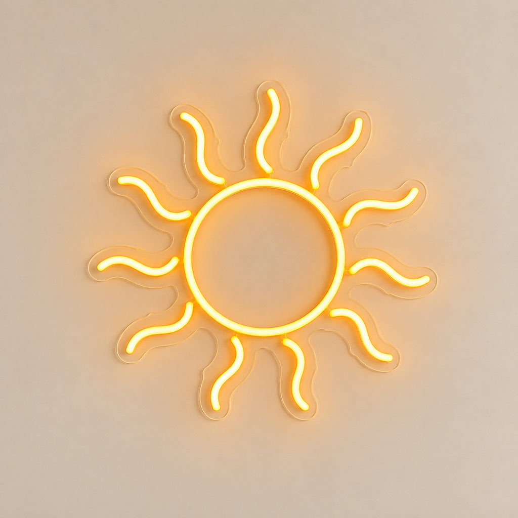 Amber Sun Rays LED Neon Sign plain background