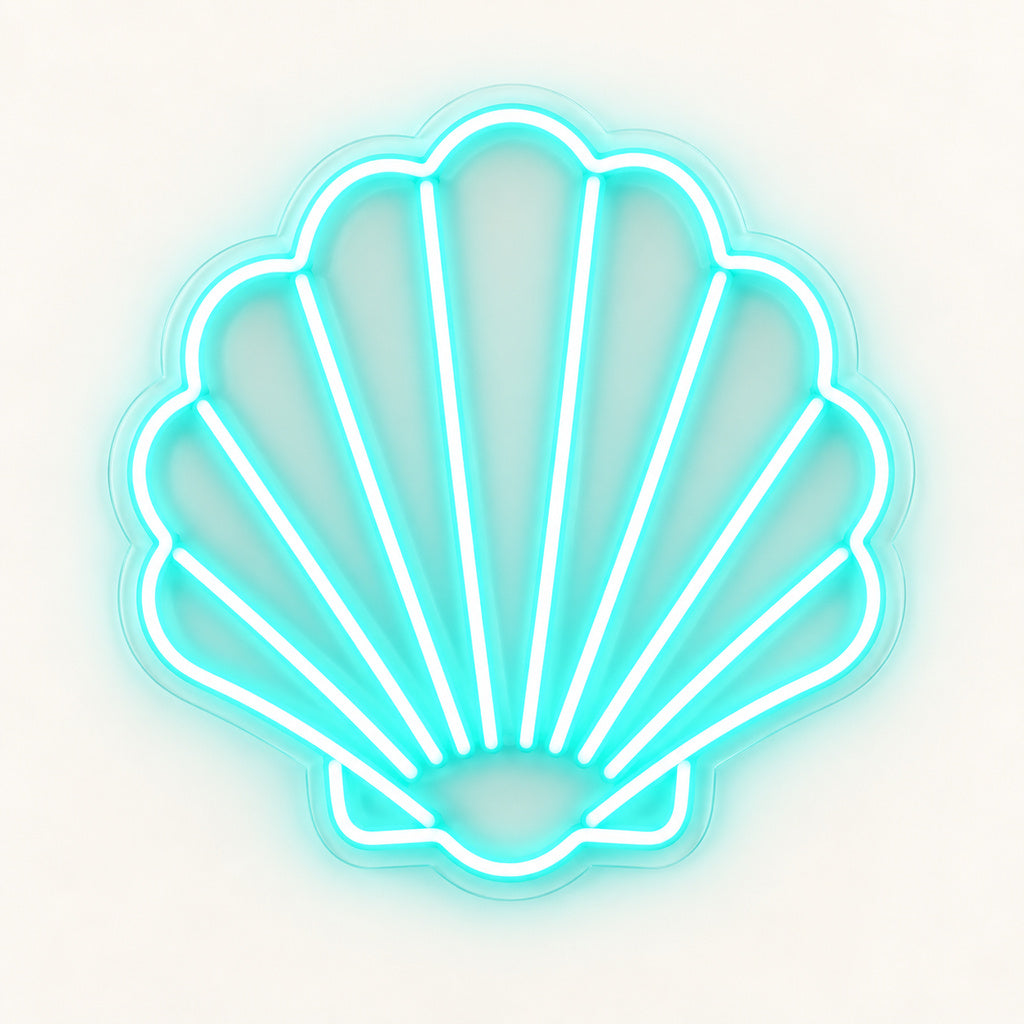 Aqua Seashell LED Neon Sign plain background
