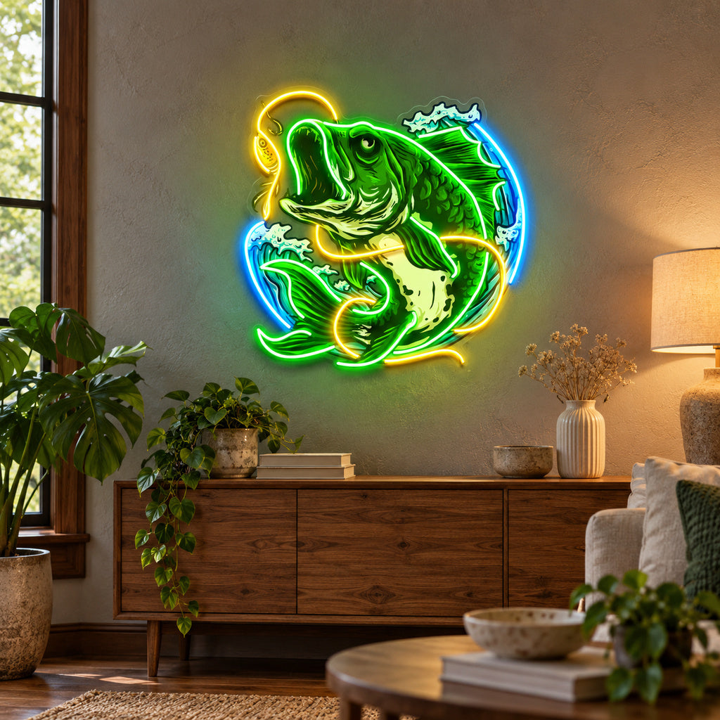 Bass Fish Biting Lure LED Neon Sign lifestyle scene