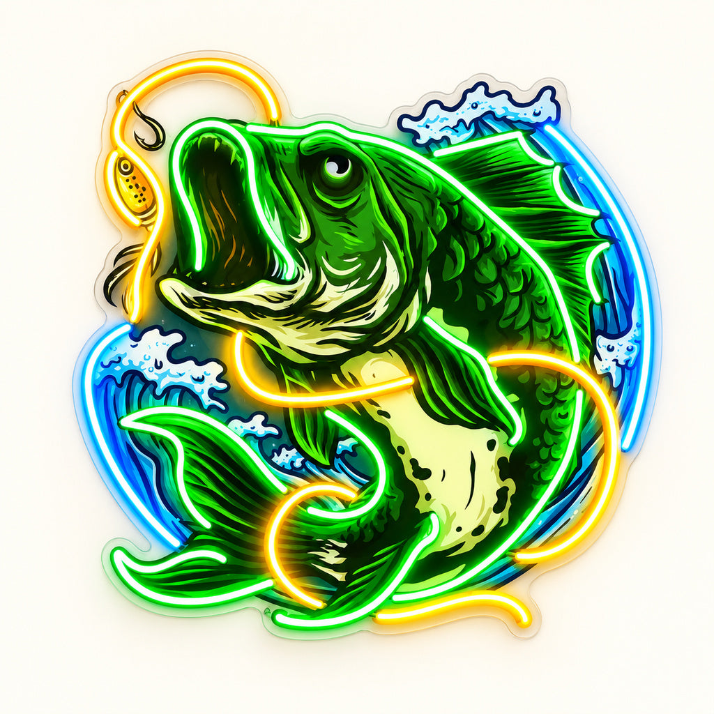 Bass Fish Biting Lure LED Neon Sign plain background