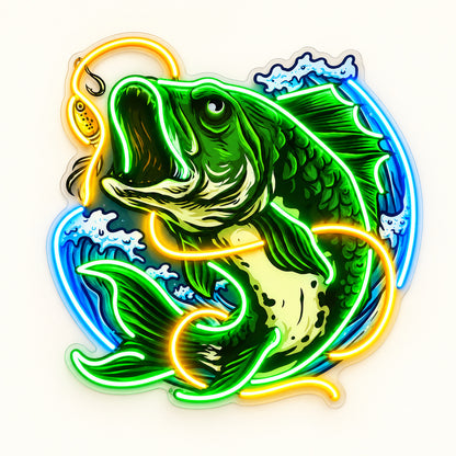 Bass Fish Biting Lure LED Neon Sign plain background