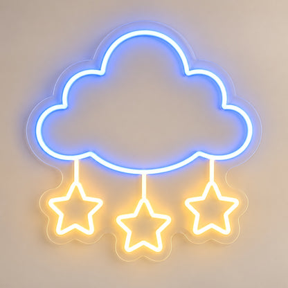Blue Cloud Three Stars LED Neon Sign plain background