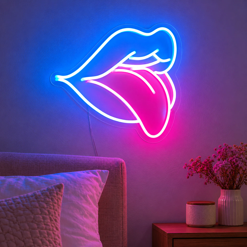 Blue Lips Pink Tongue LED Neon Sign lifestyle scene