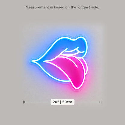 Blue Lips Pink Tongue LED Neon Sign size guide