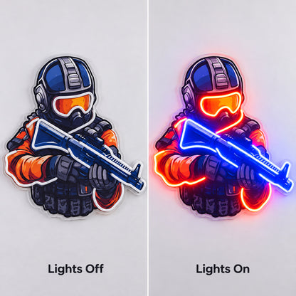 Blue Orange Tactical Character LED Neon Sign indoor scene