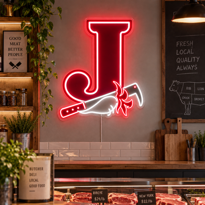 Butcher Shop J Logo Custom LED Neon Sign
