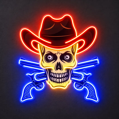 Cowboy Skull Pistols LED Neon Sign image 1