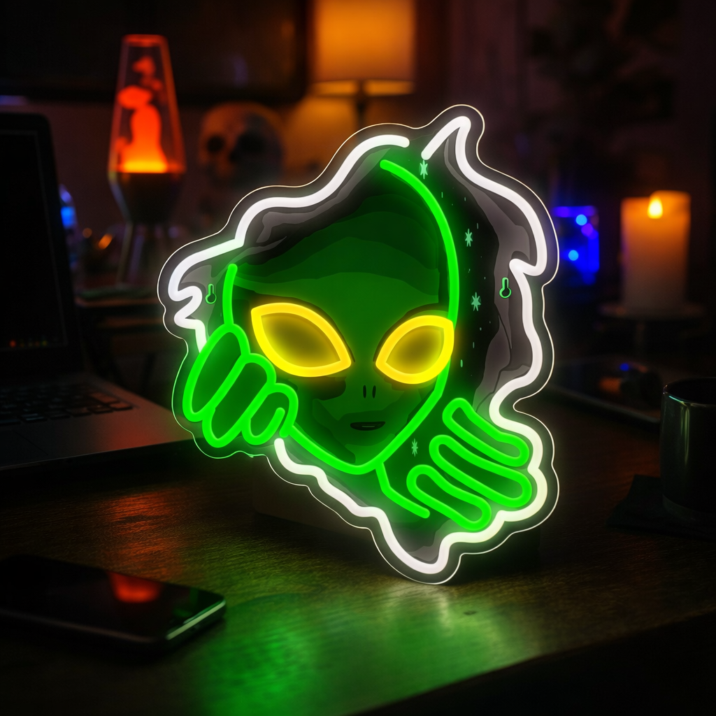ShineNeon™ Alien LED Neon Sign - Galactic Green Neon Wall Decor for Man Cave & Gaming Room