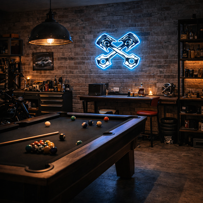 ShineNeon™ Crossed Pistons LED Neon Sign - Garage Mancave Wall Decor & Mechanic Gift