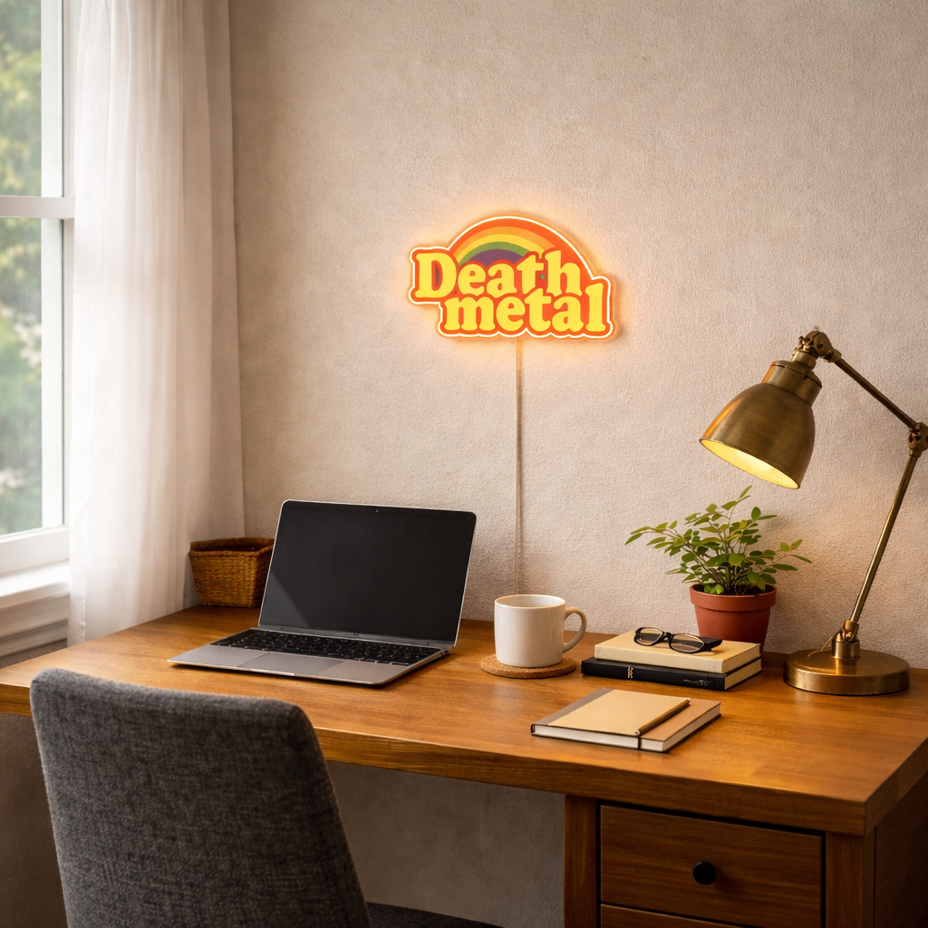 ShineNeon™ Rainbow Death Metal LED Neon Sign - Retro Pastel Sarcastic Wall Decor for Gaming & Mancave