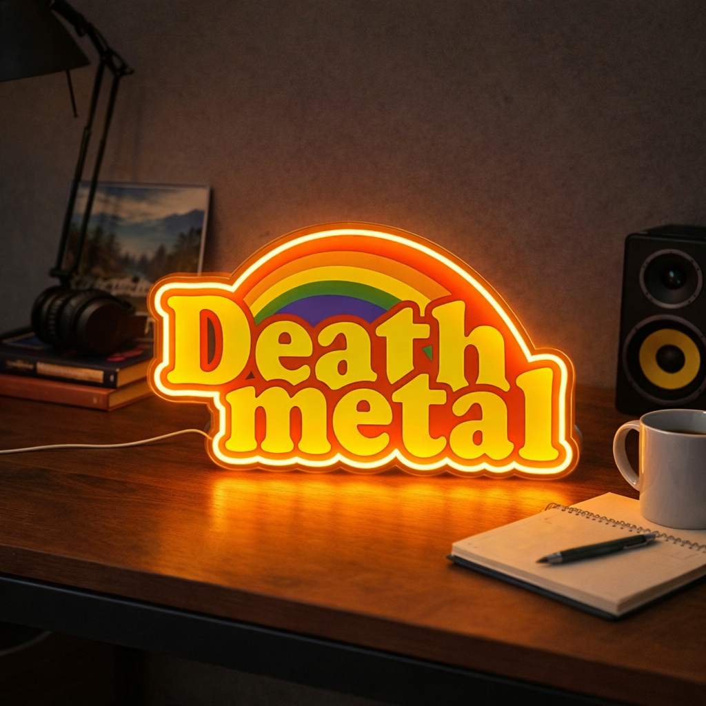 ShineNeon™ Rainbow Death Metal LED Neon Sign - Retro Pastel Sarcastic Wall Decor for Gaming & Mancave