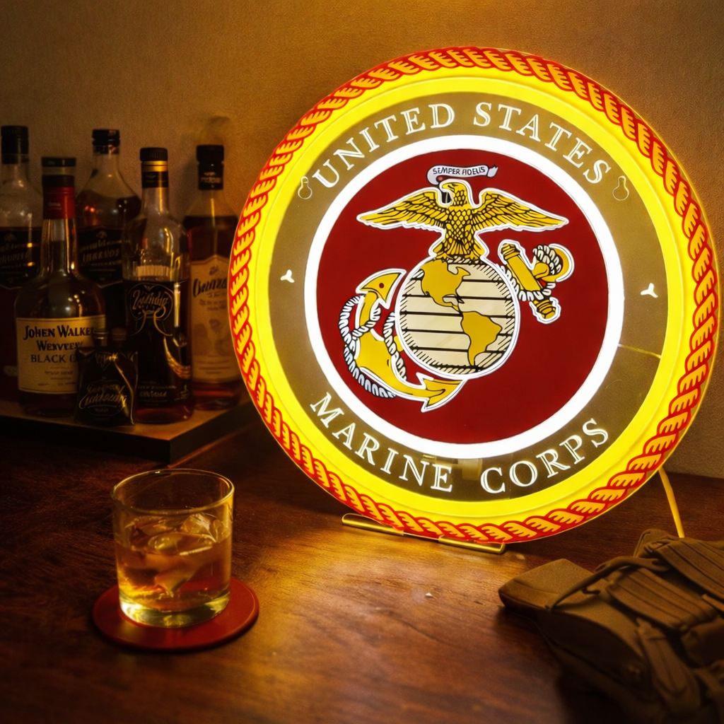 ShineNeon™ Semper Fi Legacy LED Neon Sign – Gold & Red Patriotic Light for Man Cave