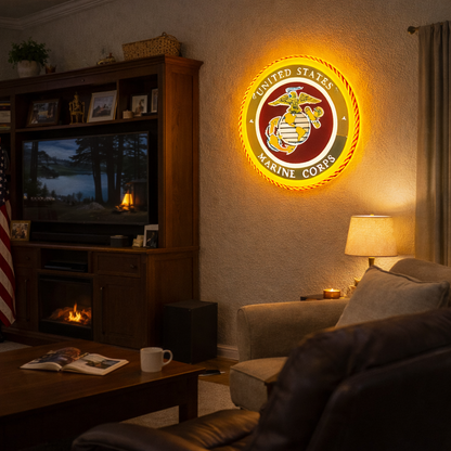 ShineNeon™ Semper Fi Legacy LED Neon Sign – Gold & Red Patriotic Light for Man Cave