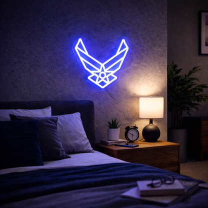 ShineNeon™ Stealth Wing LED Neon Sign – Tactical Blue Glow for Garage & Mancave