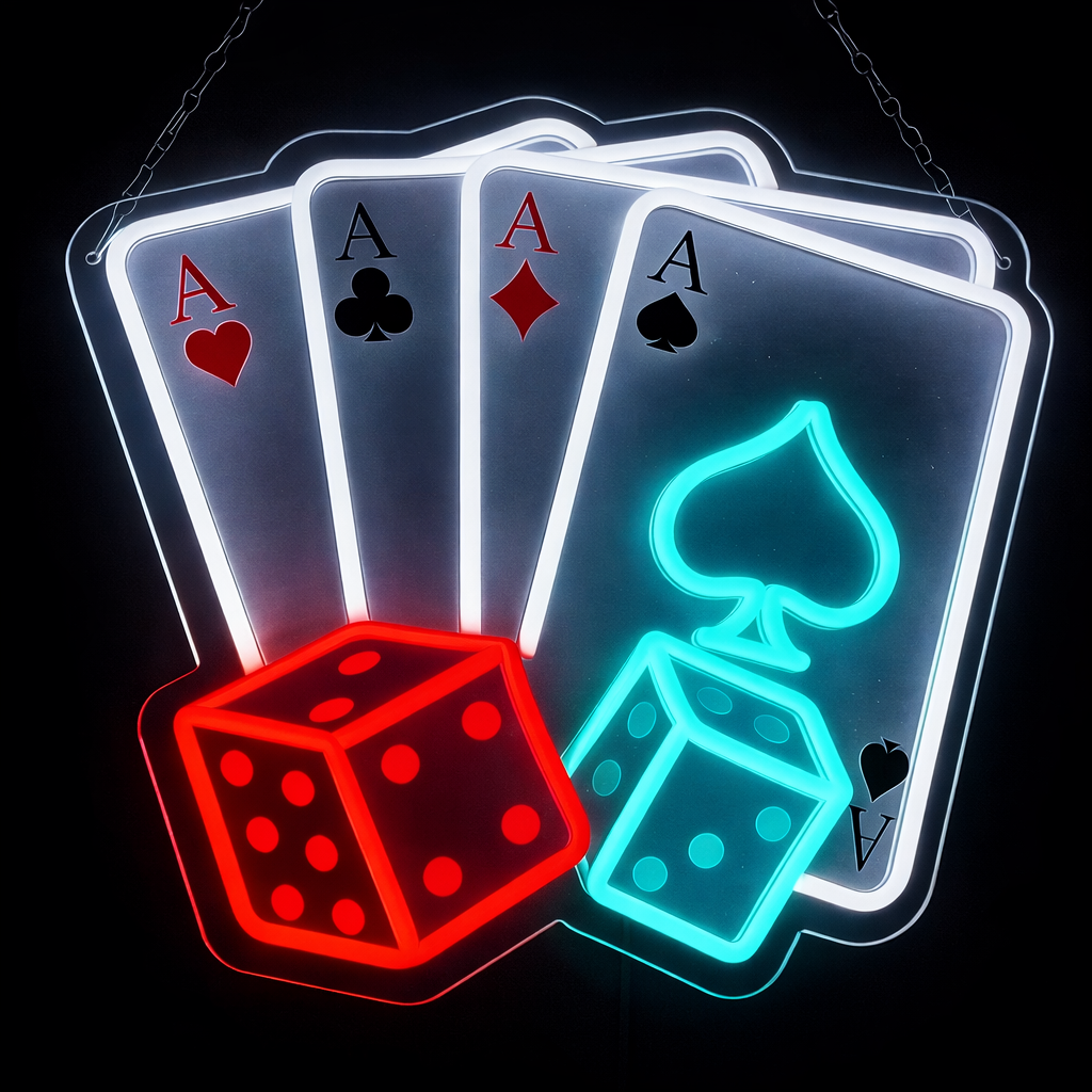 ShineNeon™ Four Aces & Dice LED Neon Sign - Vegas Casino Game Room Decor for Man Cave