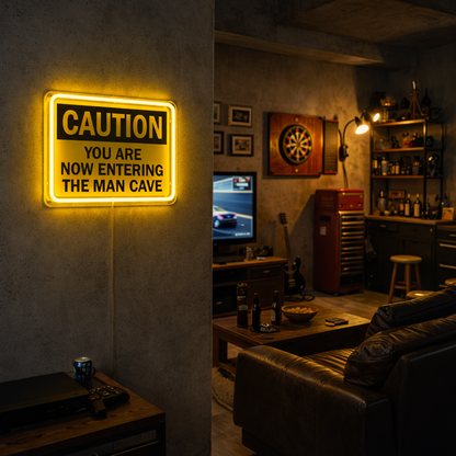 ShineNeon™ Caution Man Cave LED Neon Sign - Yellow Warning Light for Garage & Game Room