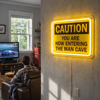 ShineNeon™ Caution Man Cave LED Neon Sign - Yellow Warning Light for Garage & Game Room
