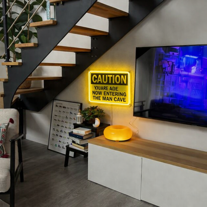 ShineNeon™ Caution Man Cave LED Neon Sign - Yellow Warning Light for Garage & Game Room