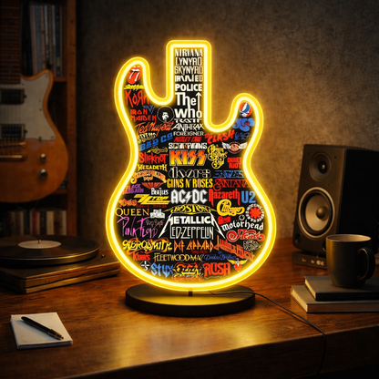 ShineNeon™ Classic Rock Guitar LED Neon Sign - Multi-Band Logo Art for Music Room & Garage