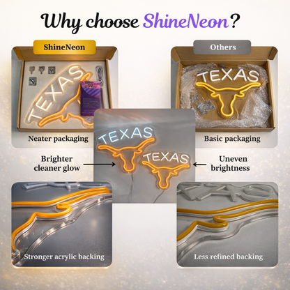 ShineNeon™ Texas Longhorn LED Neon Sign - Orange & White Western Decor for Bar Game Room or Man Cave