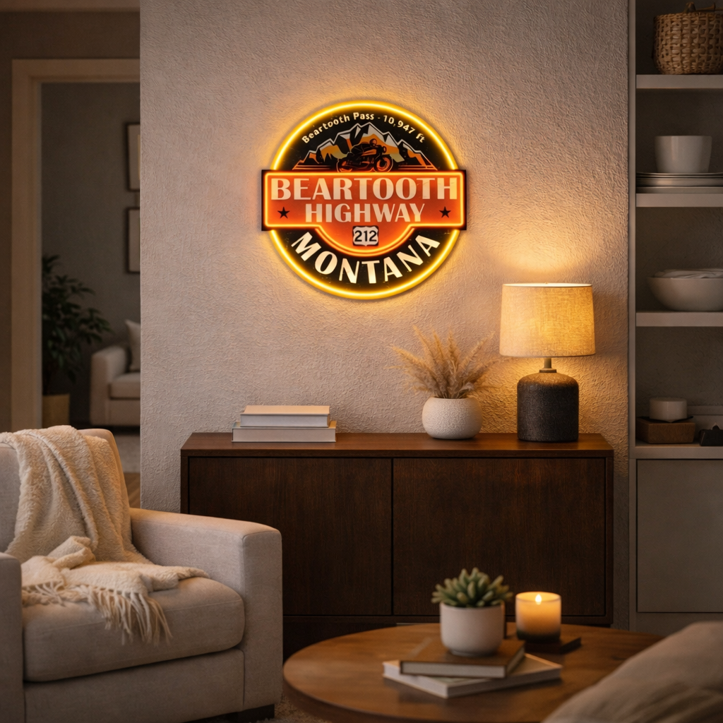 ShineNeon™ Beartooth Highway 212 Motorcycle Neon Sign - Retro Montana Garage & Man Cave Decor
