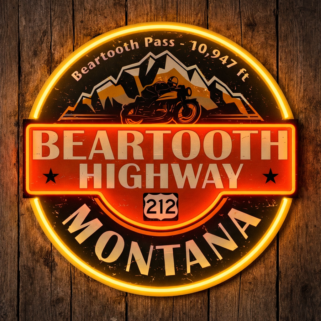 ShineNeon™ Beartooth Highway 212 Motorcycle Neon Sign - Retro Montana Garage & Man Cave Decor