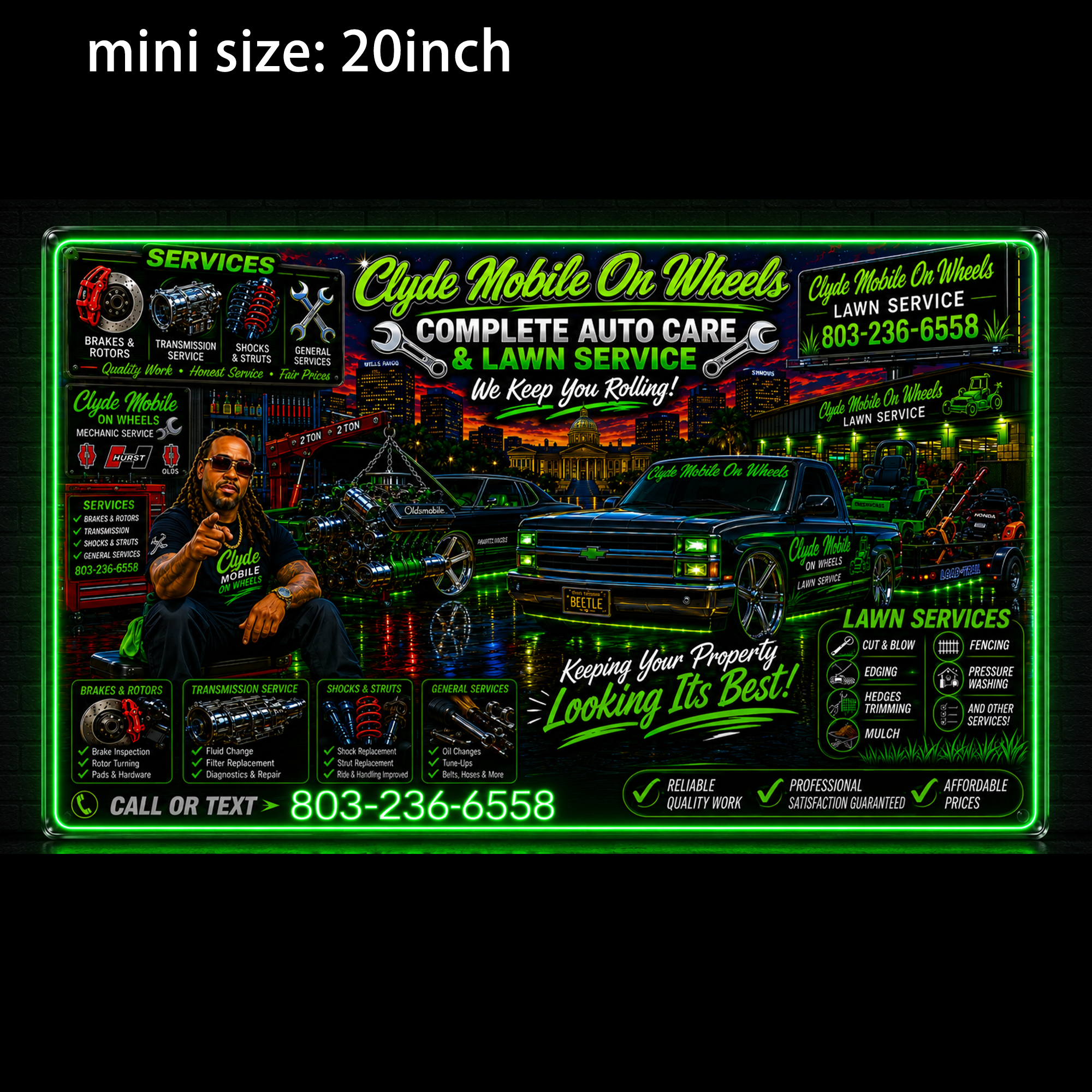 Clyde Mobile On Wheels Custom LED Neon Sign