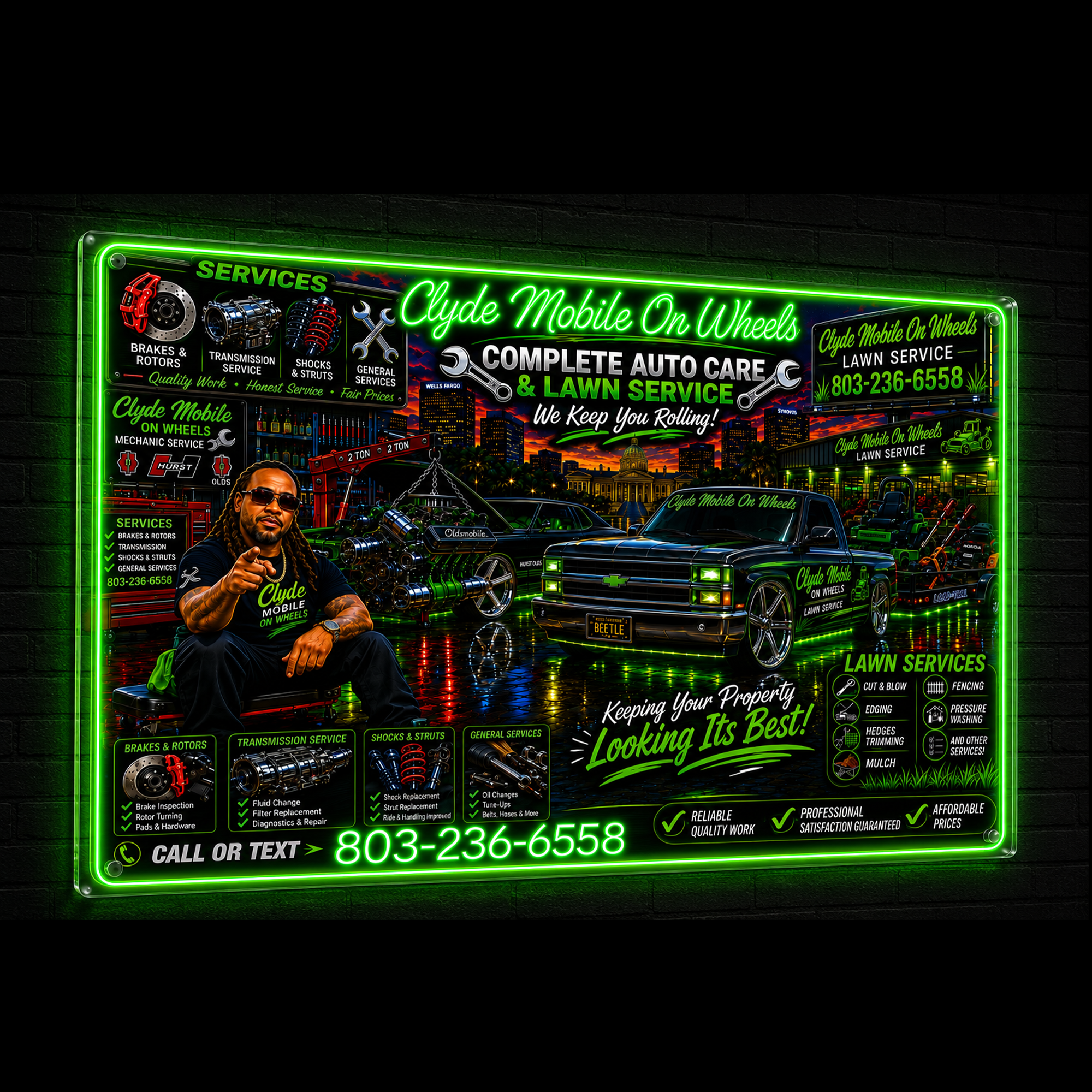 Clyde Mobile On Wheels Custom LED Neon Sign