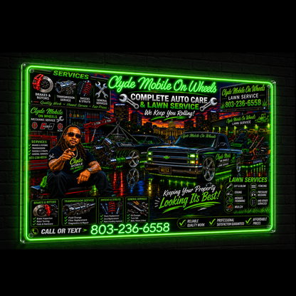 Clyde Mobile On Wheels Custom LED Neon Sign