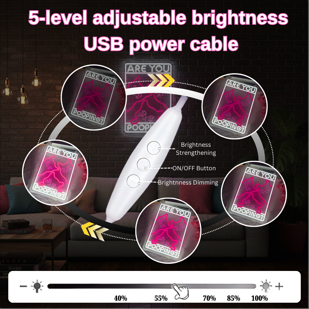 Funny Curious Kitty Cats “Are You Pooping?” LED Neon Sign for bathroom and Gift Wall Decor