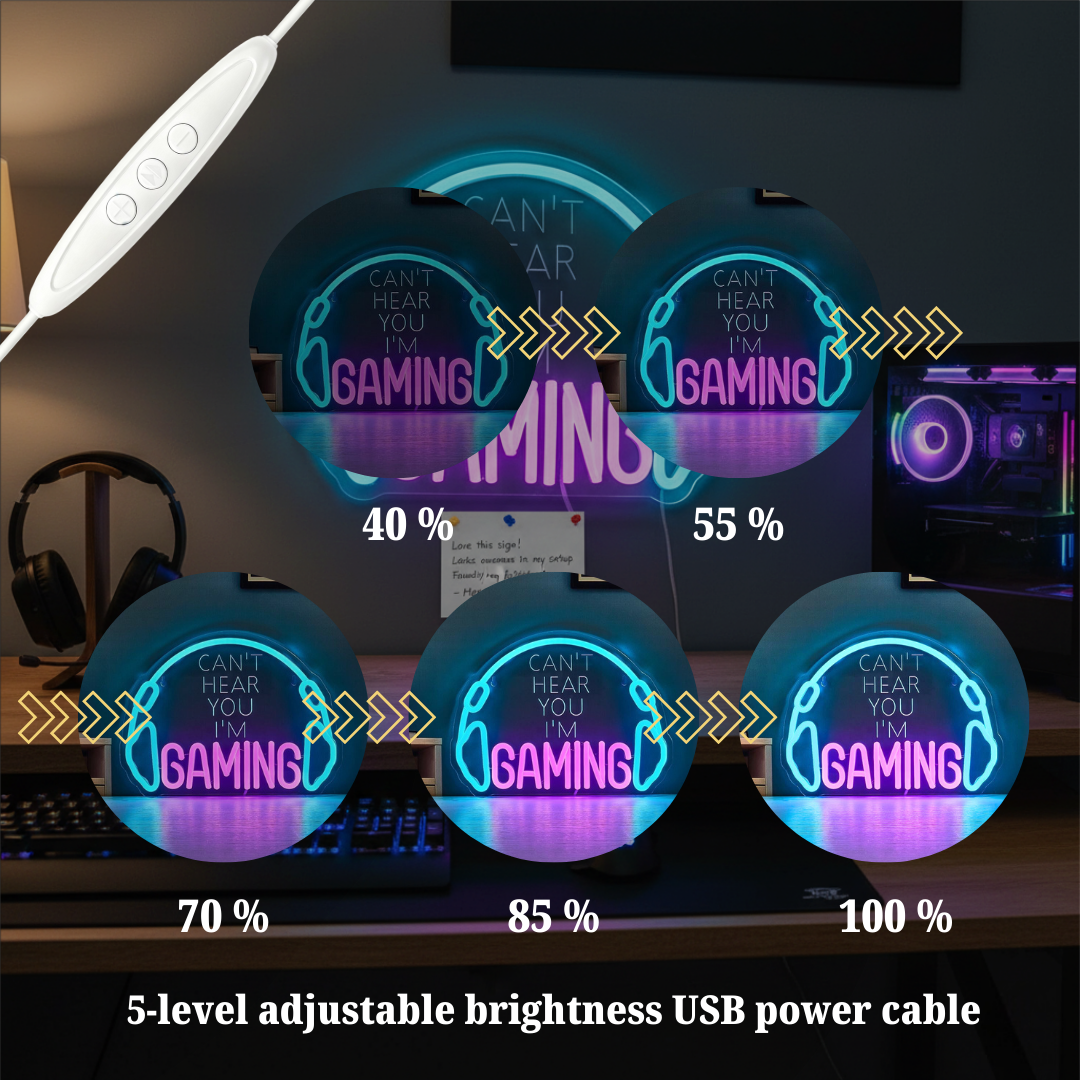 Gaming USB LED Neon Sign for Bar Game Room & Man Cave Wall Decor