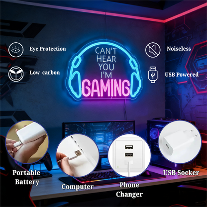 Gaming USB LED Neon Sign for Bar Game Room & Man Cave Wall Decor