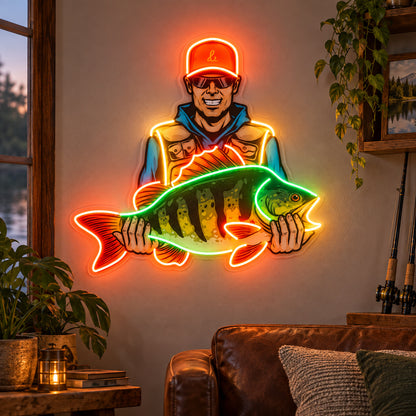 Fisherman Holding Fish LED Neon Sign image 2