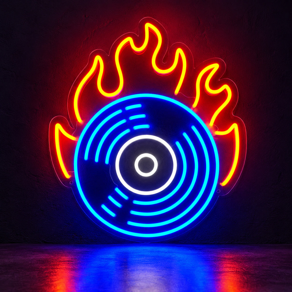 Flaming Vinyl Record LED Neon Sign image 1