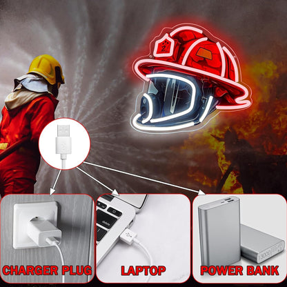 Firefighter Helmet Design USB Led Neon Sign