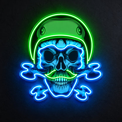 Green Biker Skull LED Neon Sign image 1