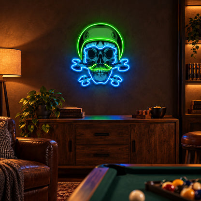 Green Biker Skull LED Neon Sign image 2