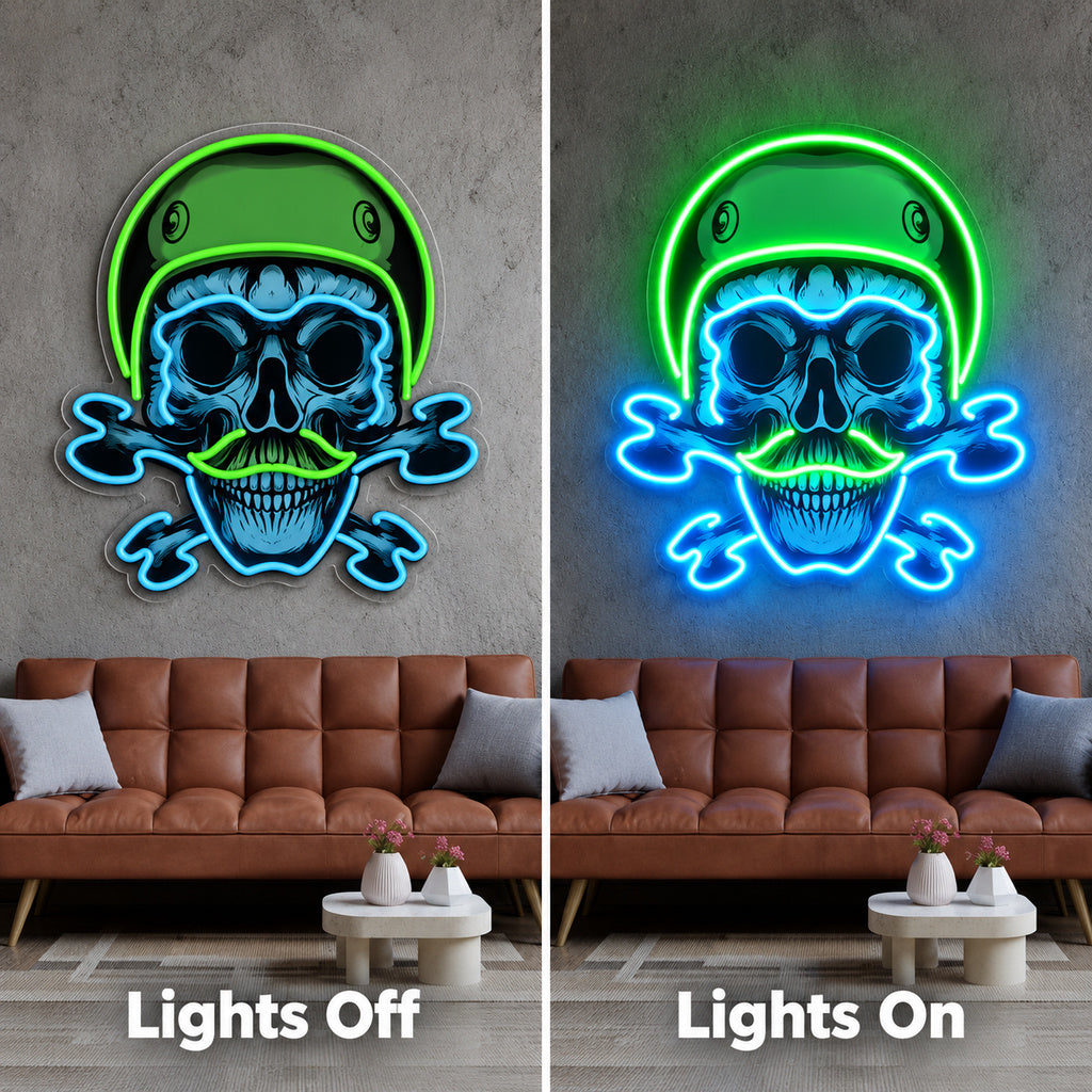 Green Biker Skull LED Neon Sign image 3