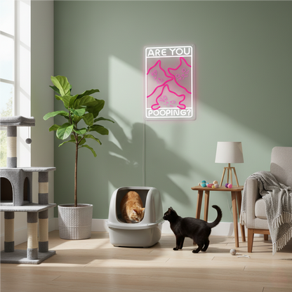 Funny Curious Kitty Cats “Are You Pooping?” LED Neon Sign for bathroom and Gift Wall Decor