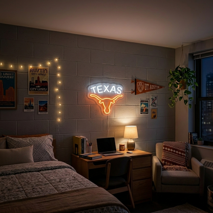 ShineNeon™ Texas Longhorn LED Neon Sign - Orange & White Western Decor for Bar Game Room or Man Cave