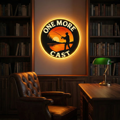 ShineNeon™ One More Cast Fishing LED Neon Sign - Sunset Lake House Wall Decor for Mancave