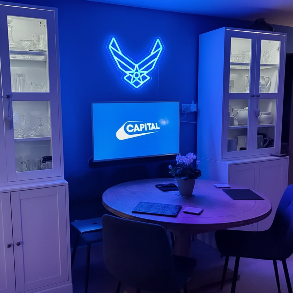 ShineNeon™ Stealth Wing LED Neon Sign – Tactical Blue Glow for Garage & Mancave