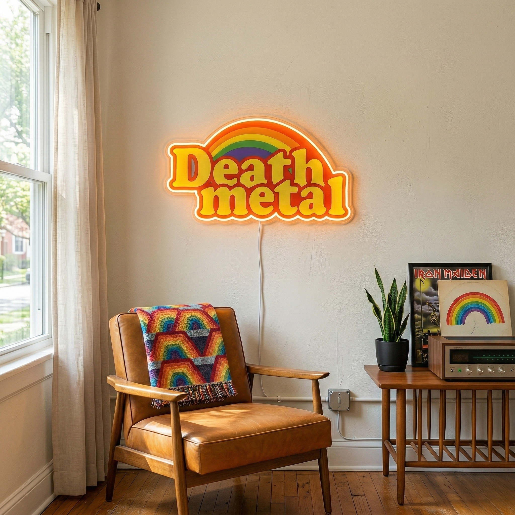 ShineNeon™ Rainbow Death Metal LED Neon Sign - Retro Pastel Sarcastic Wall Decor for Gaming & Mancave