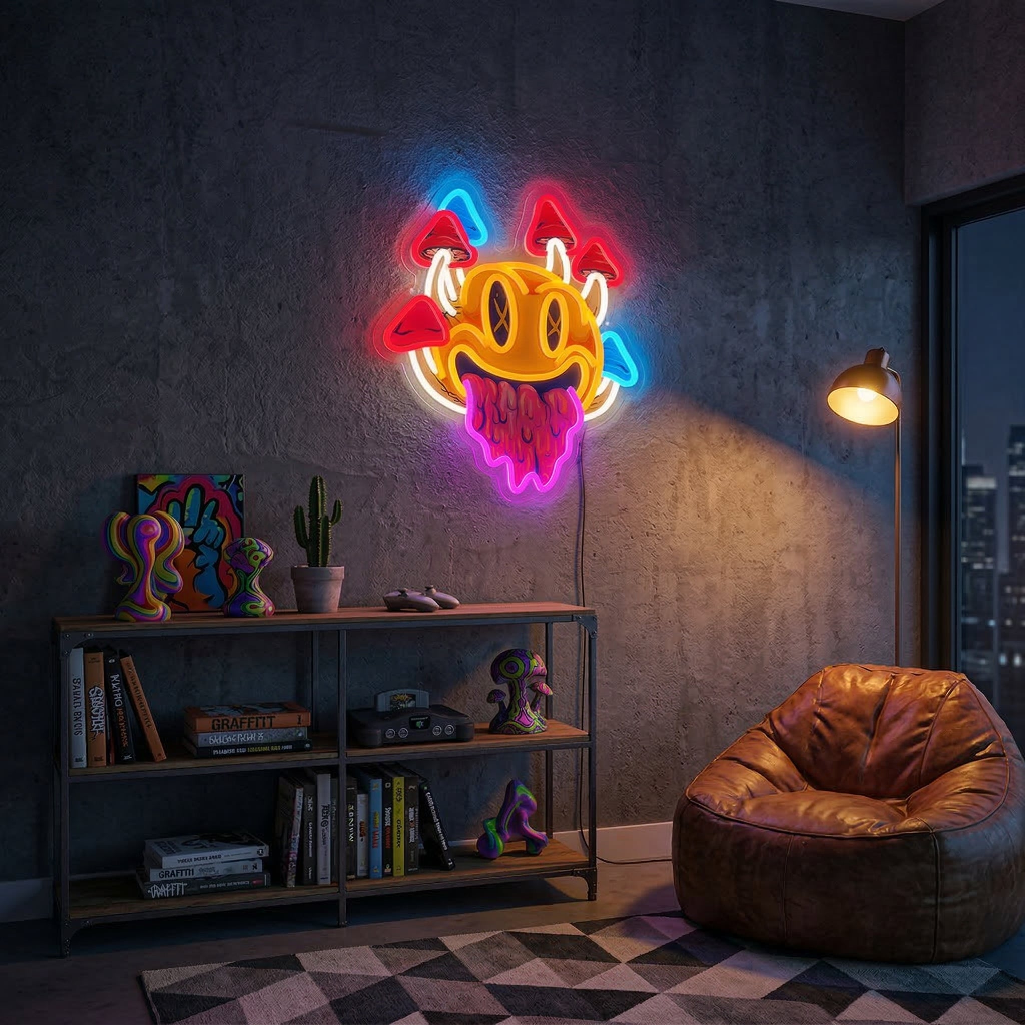 ShineNeon™ Trippy Melting Smiley Face Neon Sign - Psychedelic Wall Decor for Game Room & Man Cave