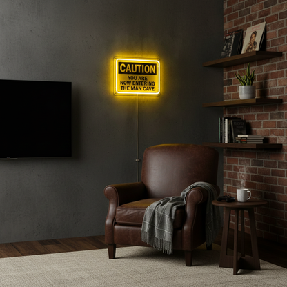 ShineNeon™ Caution Man Cave LED Neon Sign - Yellow Warning Light for Garage & Game Room