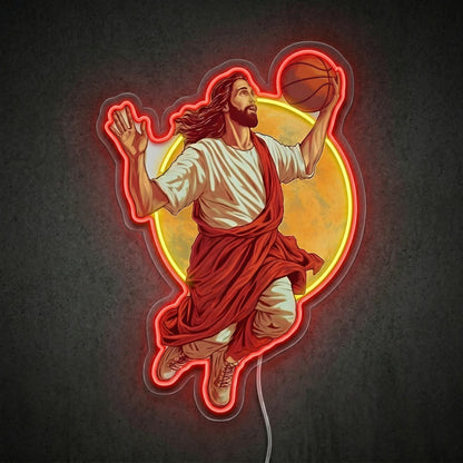 ShineNeon™ Jesus Basketball Neon Sign Holy Hoops Art for Man Cave USB Power