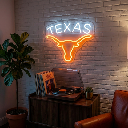 ShineNeon™ Texas Longhorn LED Neon Sign - Orange & White Western Decor for Bar Game Room or Man Cave