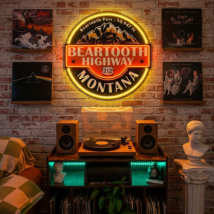 ShineNeon™ Beartooth Highway 212 Motorcycle Neon Sign - Retro Montana Garage & Man Cave Decor