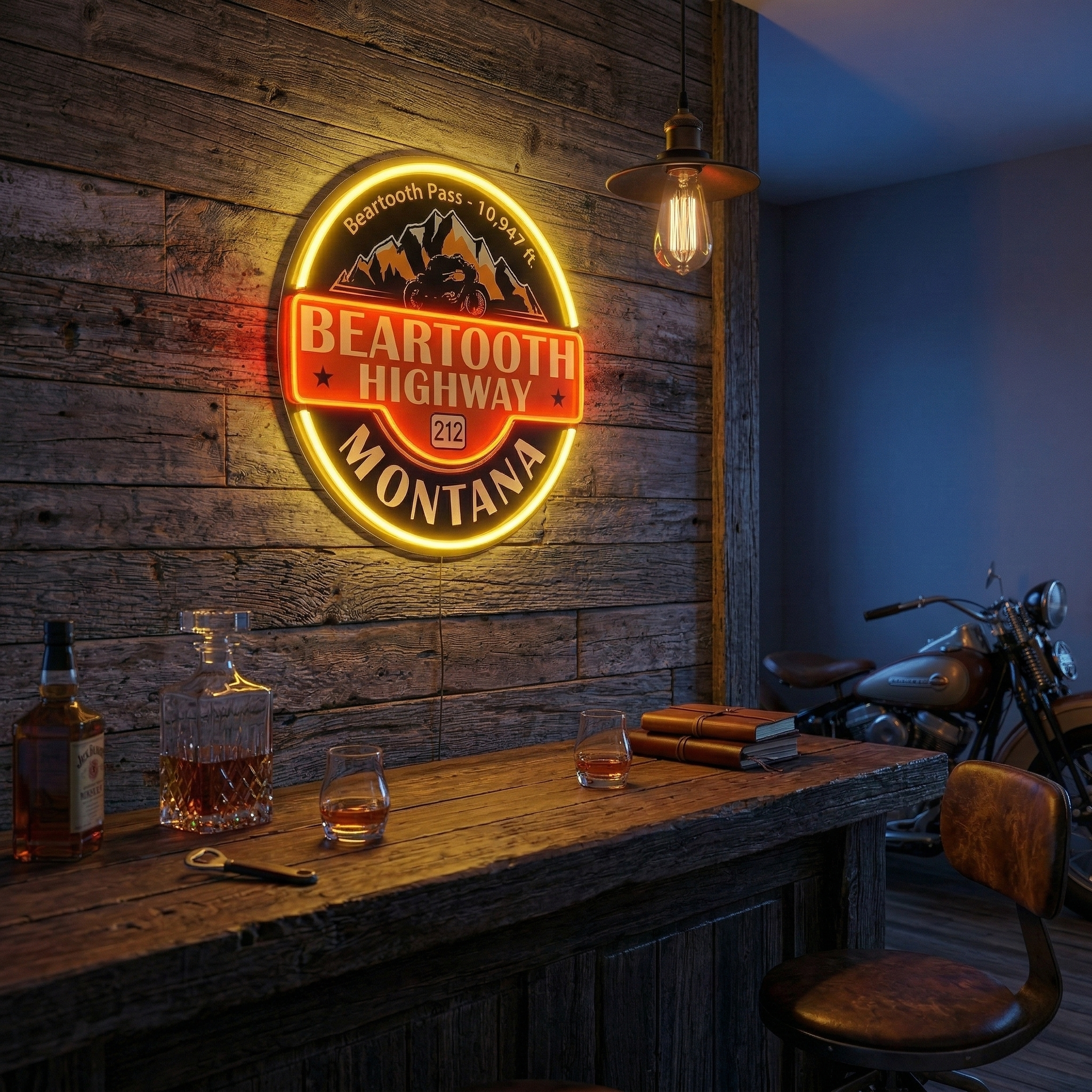 ShineNeon™ Beartooth Highway 212 Motorcycle Neon Sign - Retro Montana Garage & Man Cave Decor