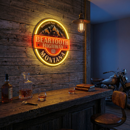 ShineNeon™ Beartooth Highway 212 Motorcycle Neon Sign - Retro Montana Garage & Man Cave Decor